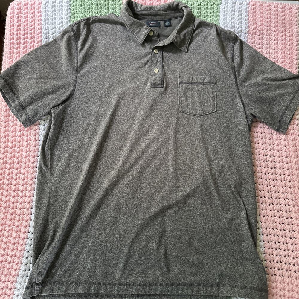 ARROW MEN'S CLASSIC POLO. SIZE L Dark Grey/Brown Dressy Beach Cruise Soft EUC